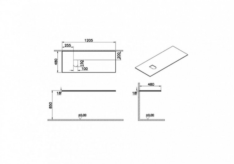 Origin plan de toilette, découpe pour siphon à gauche, 120 cm, chêne ferrera - 65926 - Vitra 2