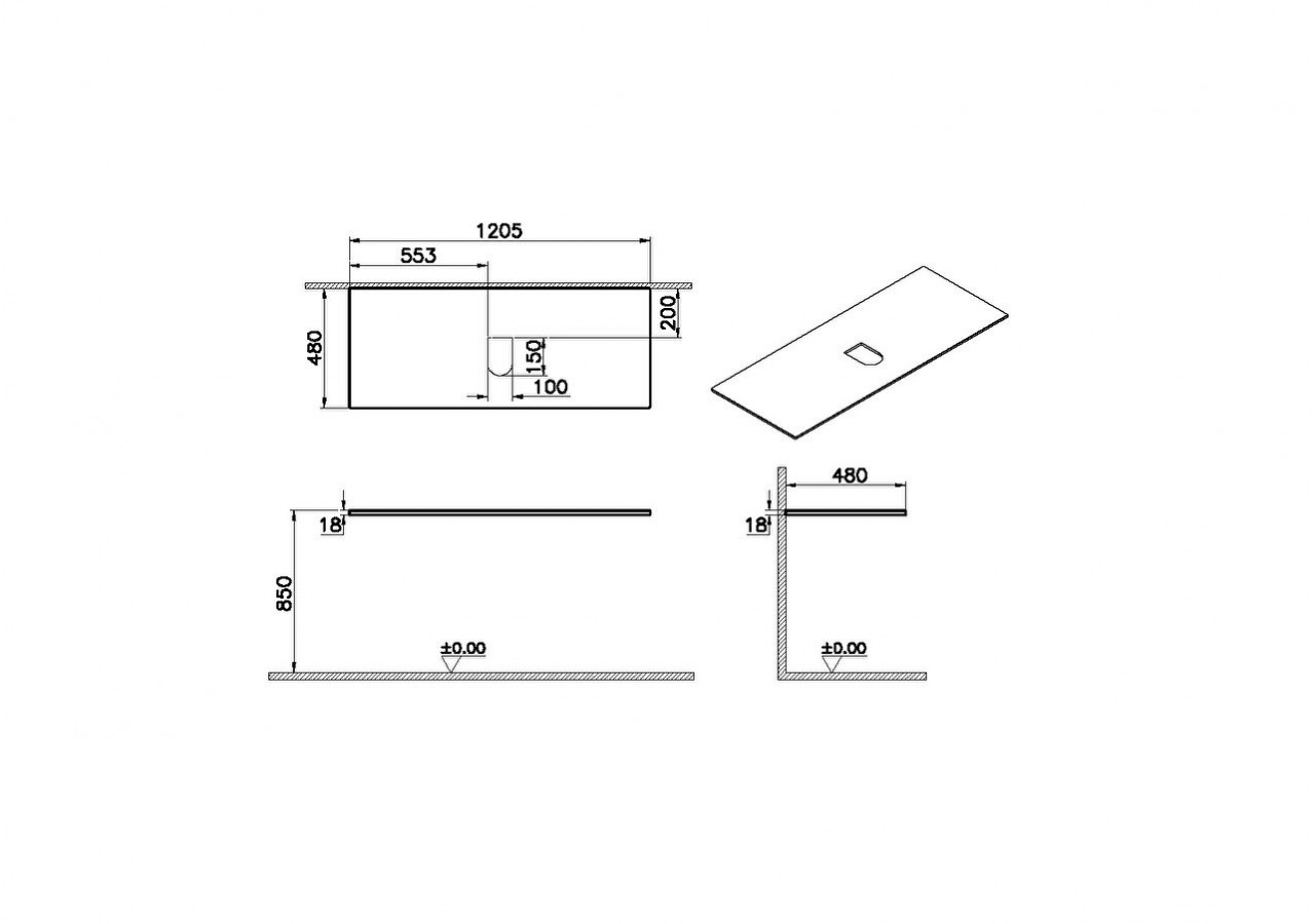Origin plan de toilette, découpe pour siphon au centre, 120 cm, chêne ferrera - 65932 - Vitra