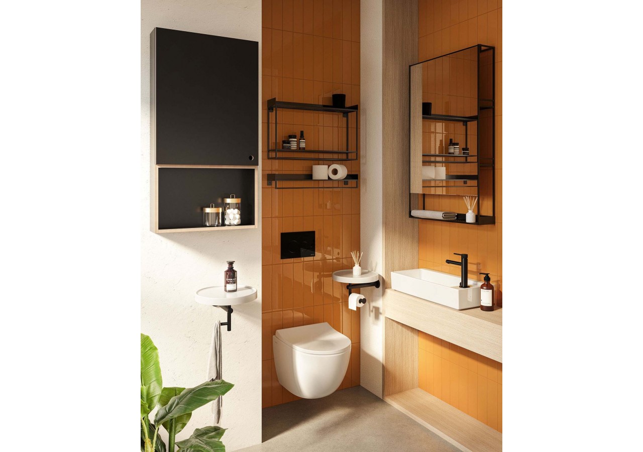 ArchiPlan 60 cm Miroir avec étagère, Métal noir - 66609 - Vitra