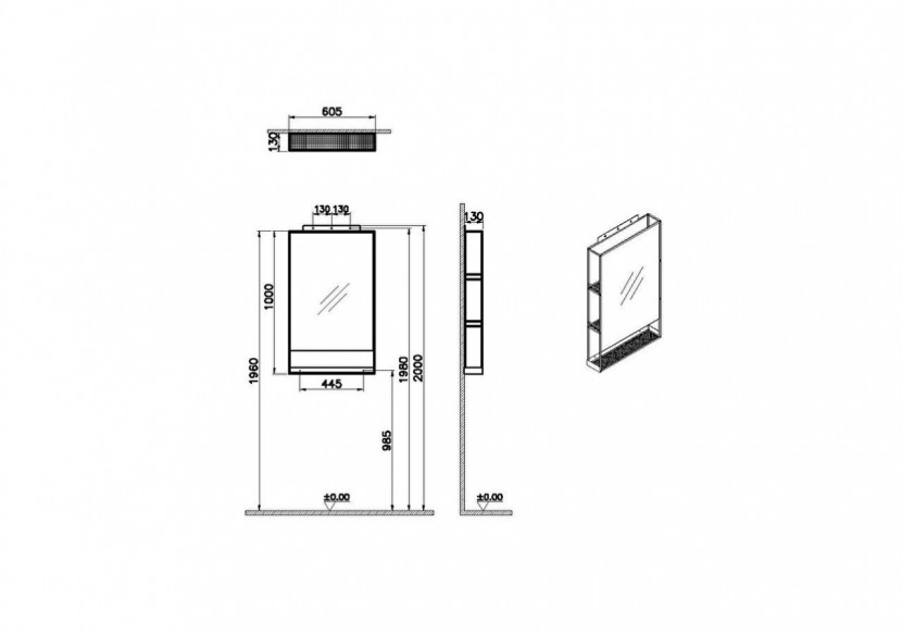 ArchiPlan 60 cm Miroir avec étagère, Métal noir - 66609 - Vitra