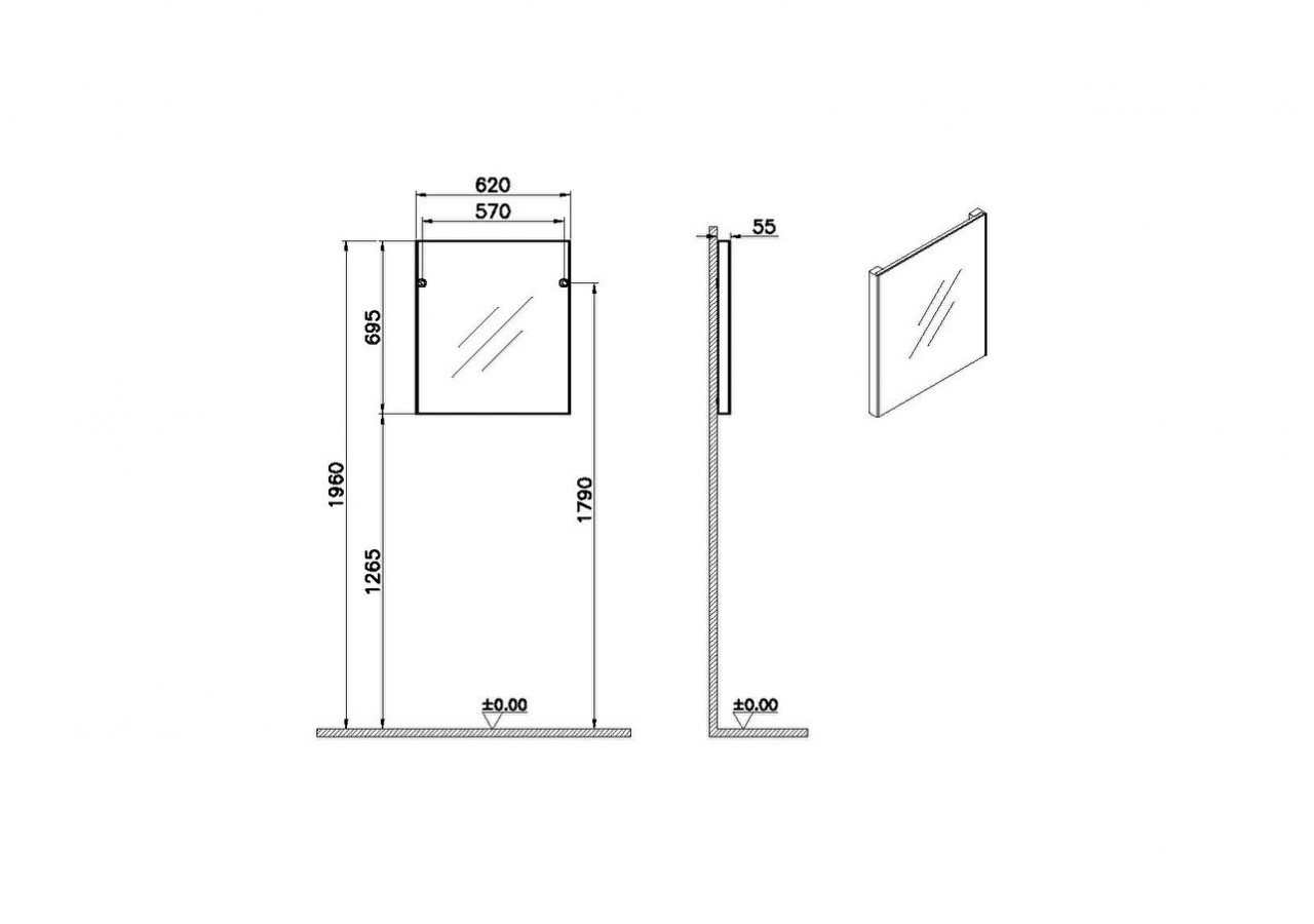 Basis Miroir plat, 60 cm, rectangulaire, chromé brossé, MDF, IP44, 4000 Kelvin, 16 W, 1243 Lumen - 66905 - Vitra