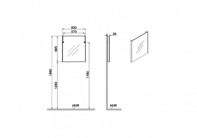 Basis Miroir plat, 60 cm, rectangulaire, chromé brossé, MDF, IP44, 4000 Kelvin, 16 W, 1243 Lumen - 66905 - Vitra