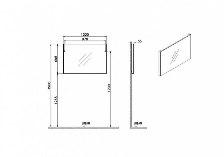 Basis Miroir plat, 100 cm, rectangulaire, chromé brossé, MDF, IP44, 4000 Kelvin, 10 W, 888 Lumen - 66907 - Vitra 2