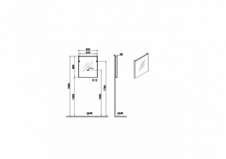 Core Miroir plat, 60 cm, lumineux, rectangulaire, chromé brossé -66914-Vitra 2