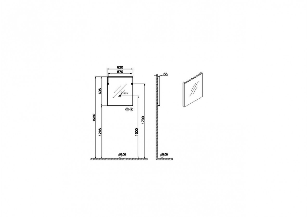 Core Miroir plat, 60 cm, lumineux, rectangulaire, chromé brossé -66914-Vitra