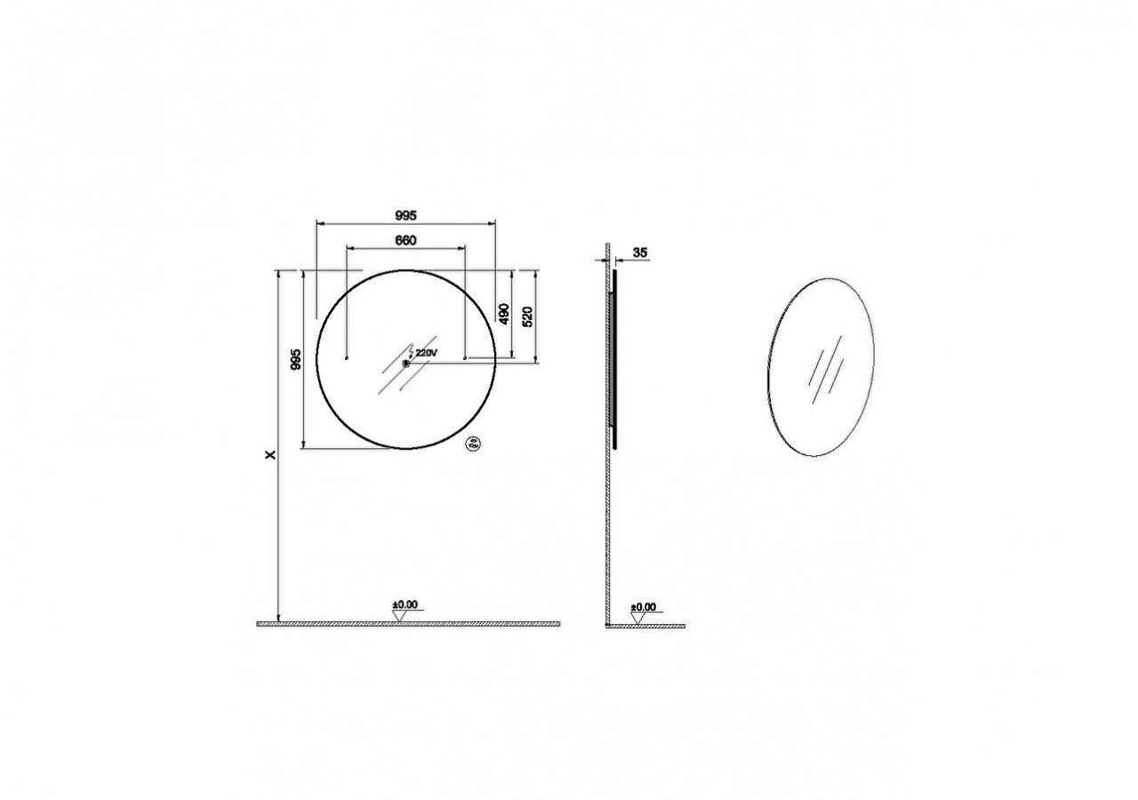 Prime Round Mirror, 100 cm, lumineux, tactile, Round, allumage tactile -67043-Vitra