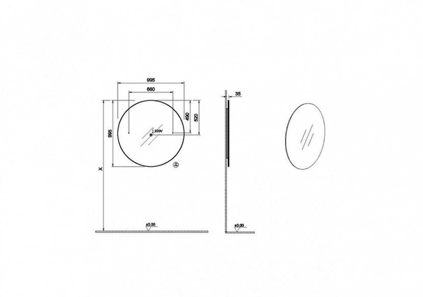 Prime Round Mirror, 100 cm, lumineux, tactile, Round, allumage tactile -67043-Vitra
