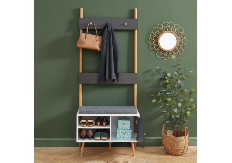 Vestiaire d'entrée ADELE gris anthracite et blanc h180cm 2