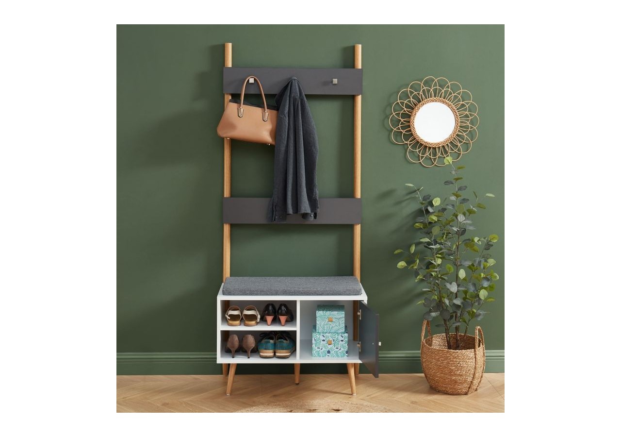 Vestiaire d'entrée ADELE gris anthracite et blanc h180cm