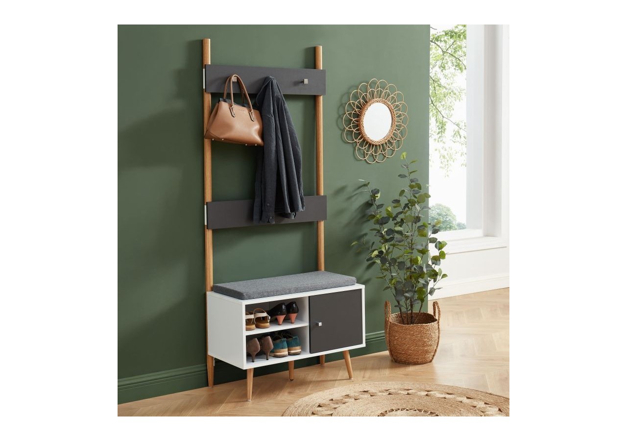 Vestiaire d'entrée ADELE gris anthracite et blanc h180cm