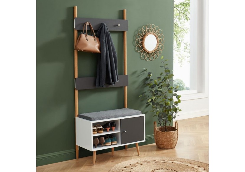 Vestiaire d'entrée ADELE gris anthracite et blanc h180cm