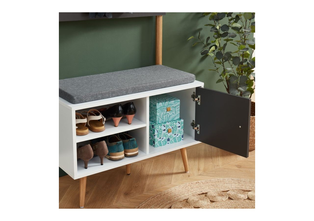 Vestiaire d'entrée ADELE gris anthracite et blanc h180cm