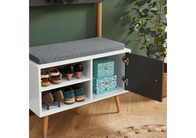 Vestiaire d'entrée ADELE gris anthracite et blanc h180cm