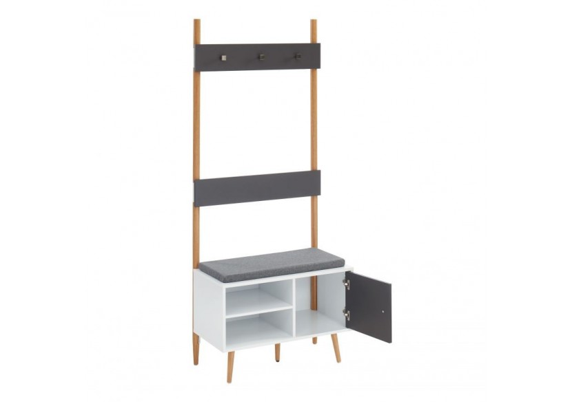 Vestiaire d'entrée ADELE gris anthracite et blanc h180cm
