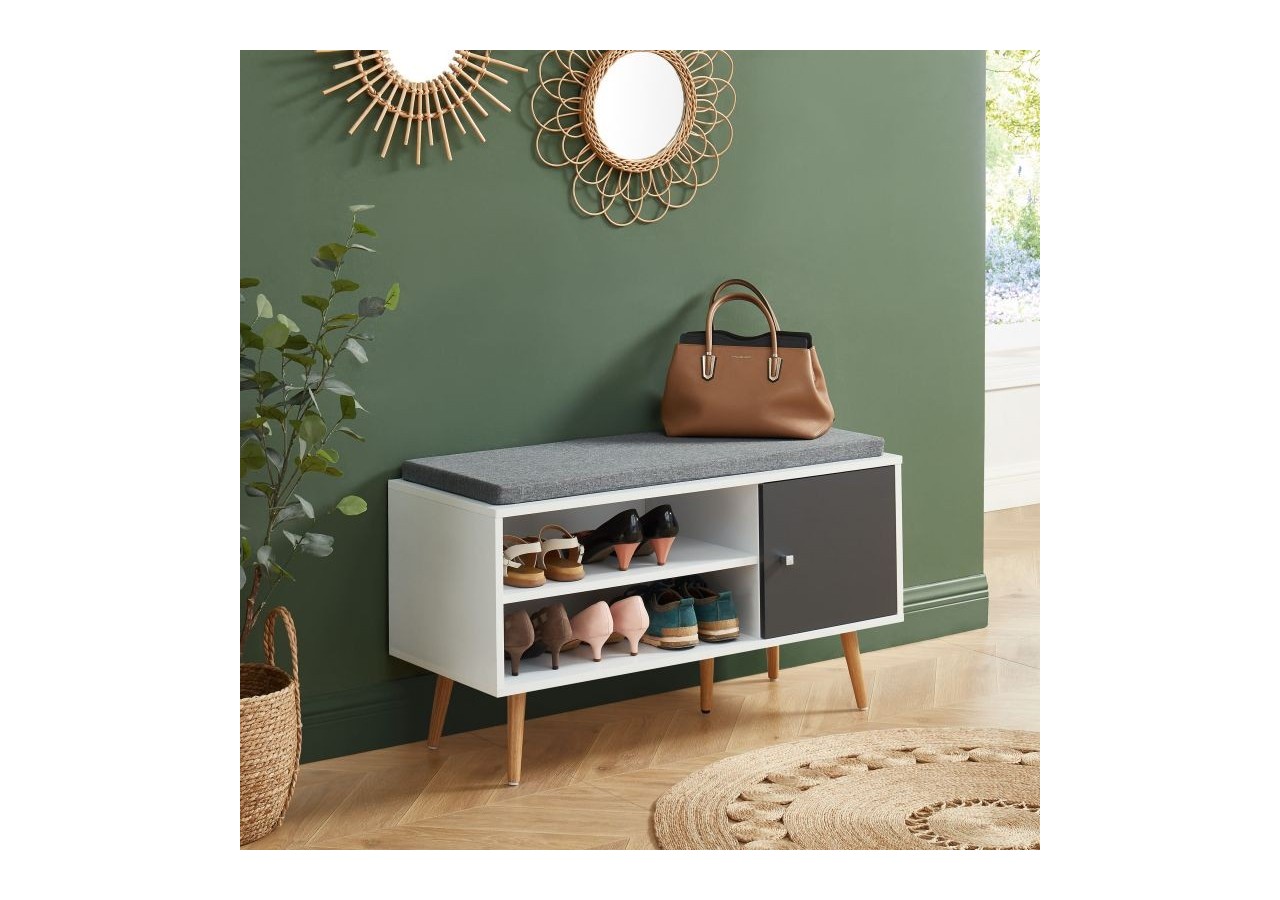 Banc à chaussures ADELE gris anthracite et blanc 95cm