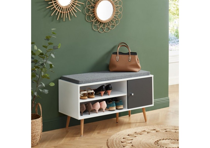 Banc à chaussures ADELE gris anthracite et blanc 95cm
