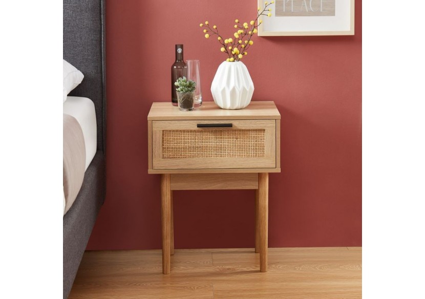 Table de chevet AMANA cannage rotin 1 tiroir 40cm