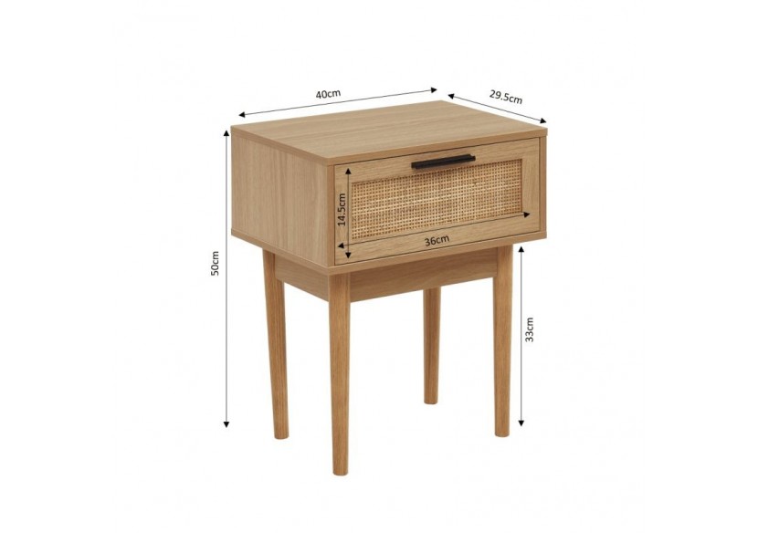 Table de chevet AMANA cannage rotin 1 tiroir 40cm