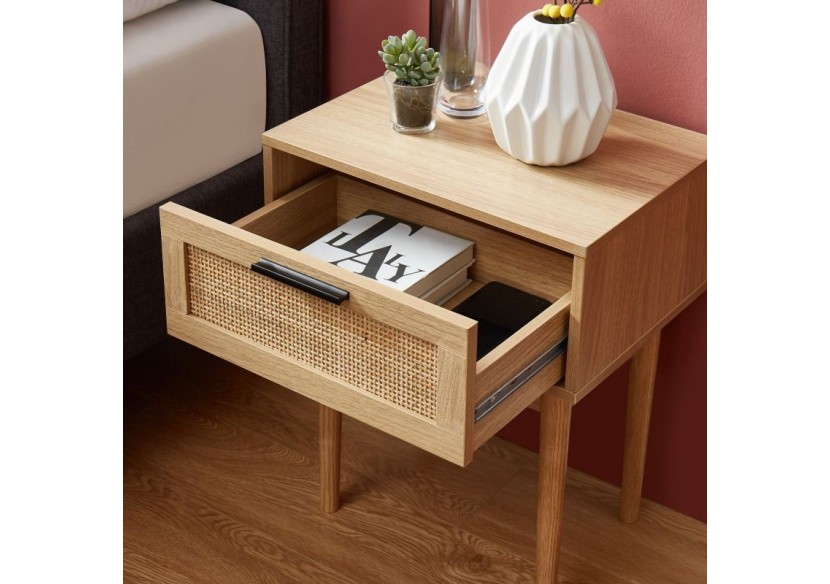 Table de chevet AMANA cannage rotin 1 tiroir 40cm