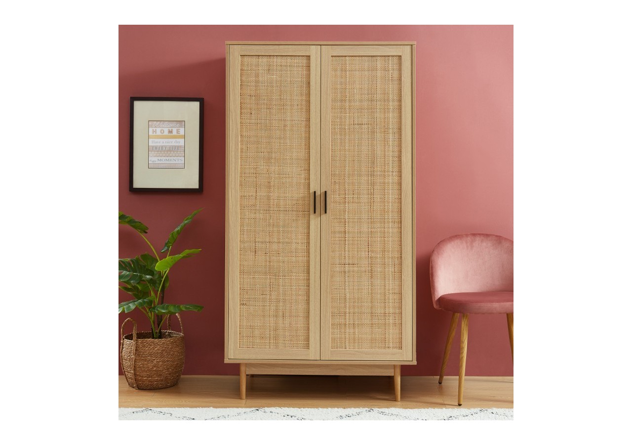 Armoire AMANA cannage rotin 2 portes 90cm