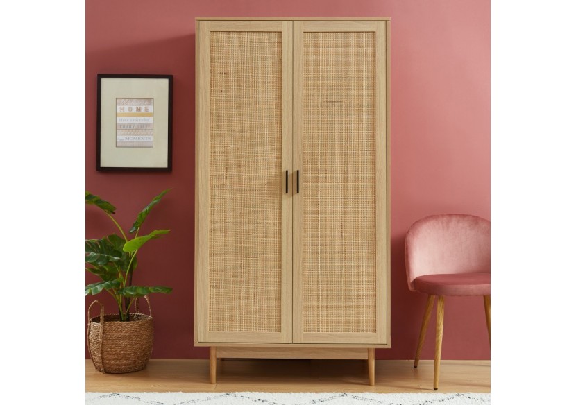 Armoire AMANA cannage rotin 2 portes 90cm
