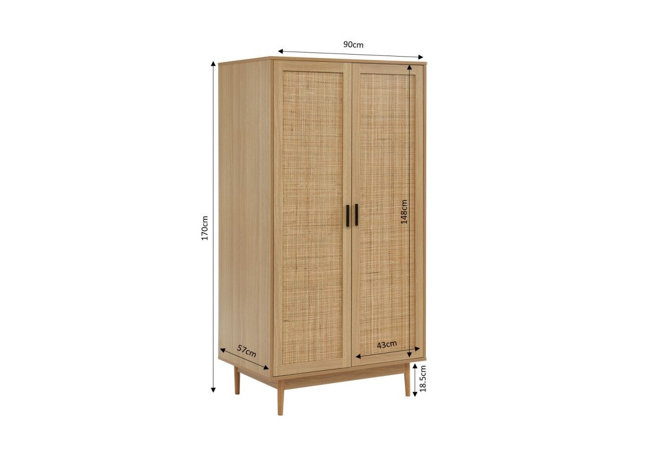 Armoire AMANA cannage rotin 2 portes 90cm