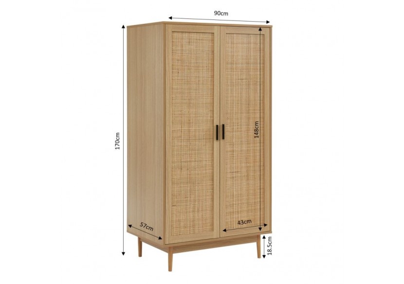 Armoire AMANA cannage rotin 2 portes 90cm