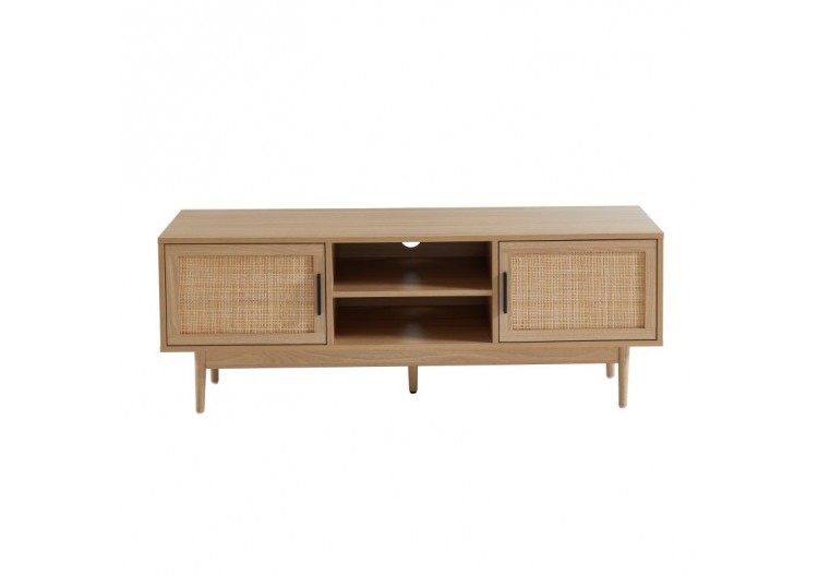 Meuble tv AMANA effet chêne et cannage rotin 130cm