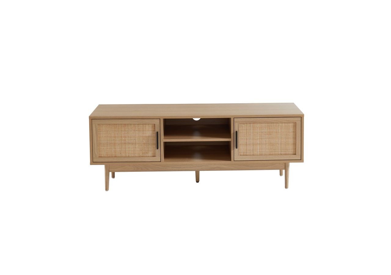 Meuble tv AMANA effet chêne et cannage rotin 130cm