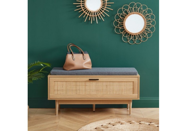 Banc à chaussures AMANA cannage rotin 1 porte 100cm 2