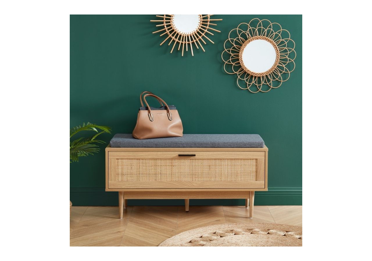 Banc à chaussures AMANA cannage rotin 1 porte 100cm