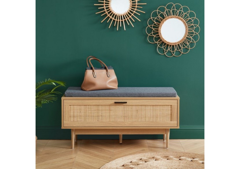 Banc à chaussures AMANA cannage rotin 1 porte 100cm