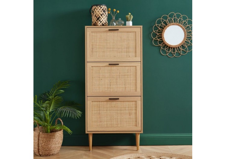 Meuble à chaussures AMANA cannage rotin 3 portes 60cm 2