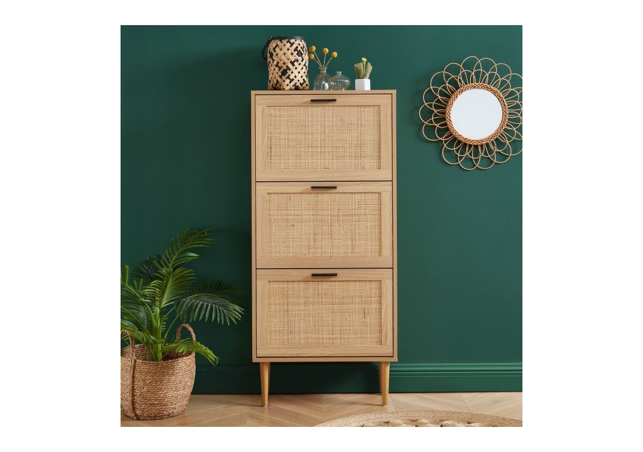 Meuble à chaussures AMANA cannage rotin 3 portes 60cm