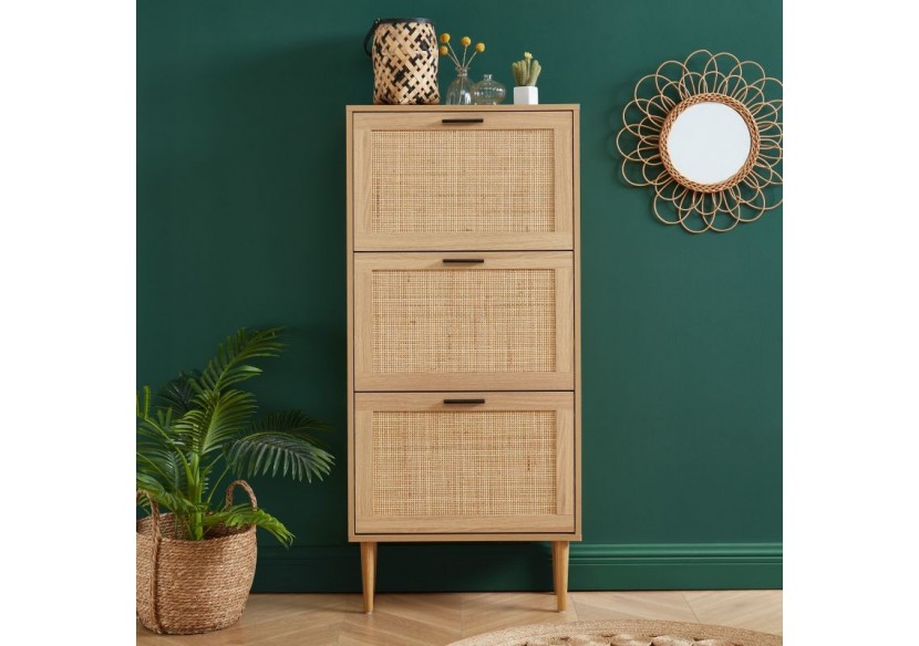 Meuble à chaussures AMANA cannage rotin 3 portes 60cm