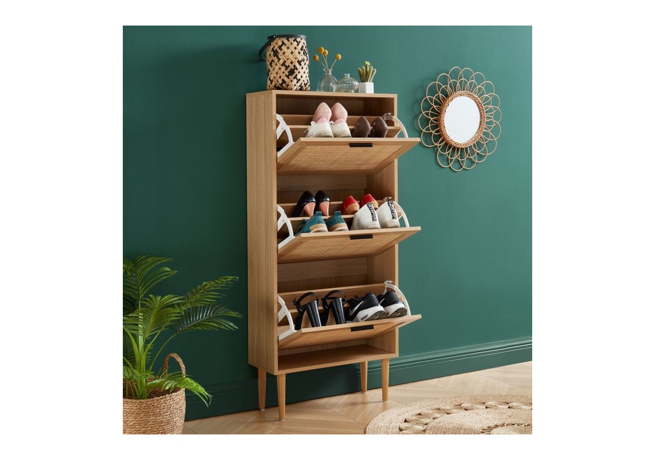 Meuble à chaussures AMANA cannage rotin 3 portes 60cm