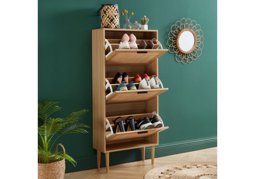 Meuble à chaussures AMANA cannage rotin 3 portes 60cm