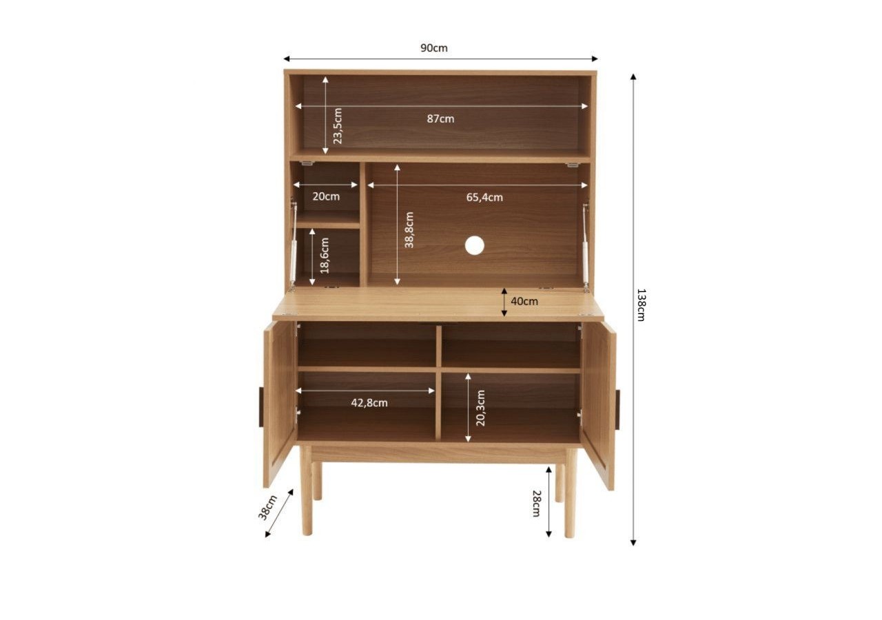 Secrétaire AMANA cannage rotin l90 cm