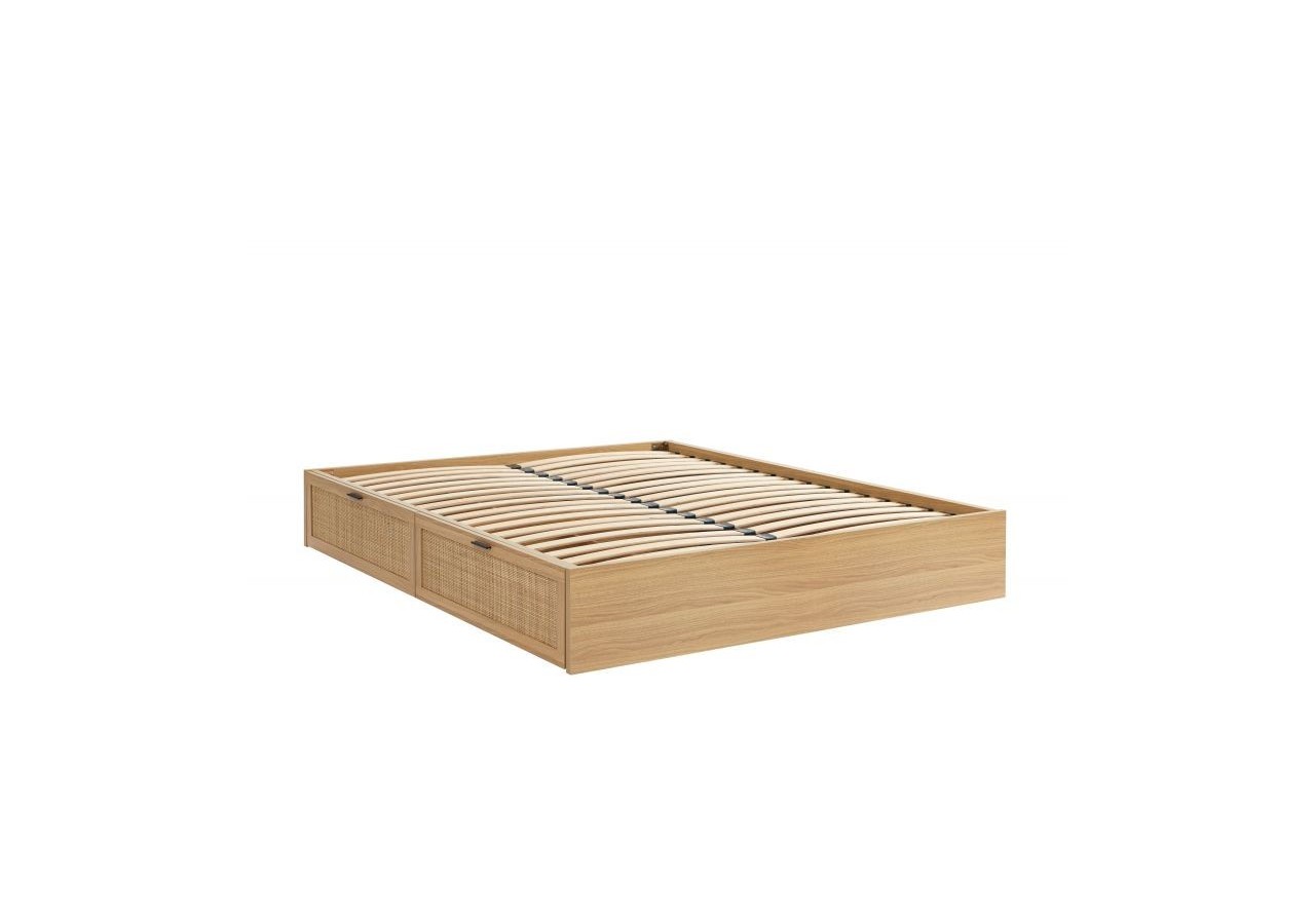 Cadre de lit à tiroirs AMANA cannage rotin 160x200 sommier inclus