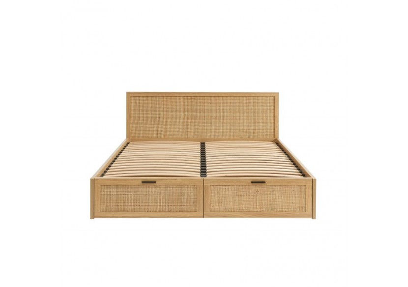 Lit à tiroirs AMANA cannage rotin 160x200 sommier inclus