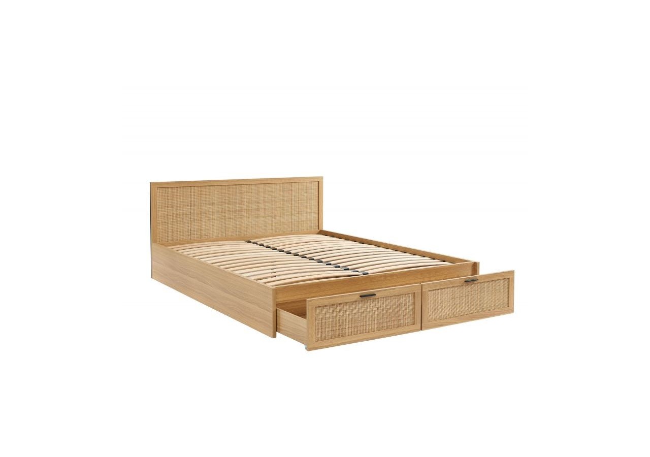 Lit à tiroirs AMANA cannage rotin 160x200 sommier inclus