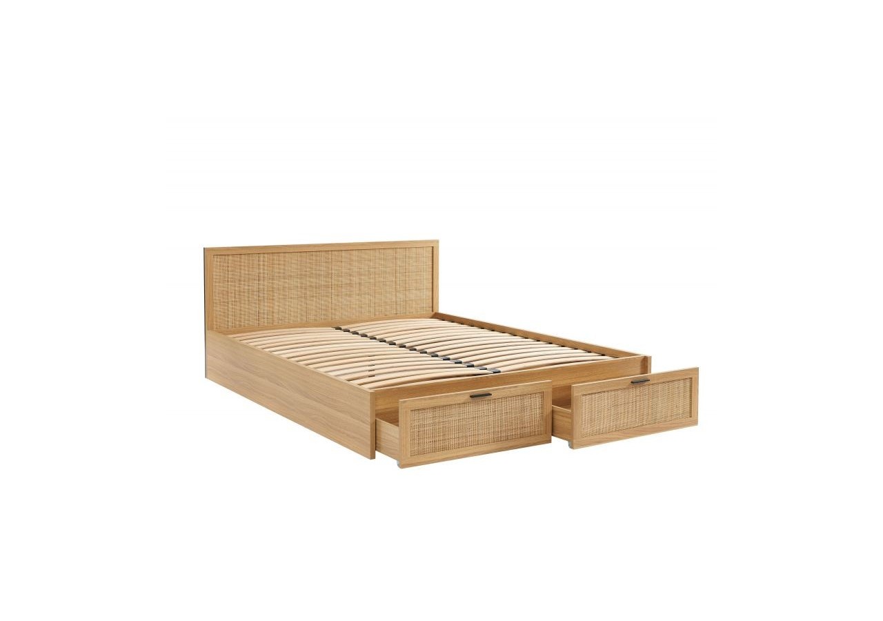 Lit à tiroirs AMANA cannage rotin 160x200 sommier inclus