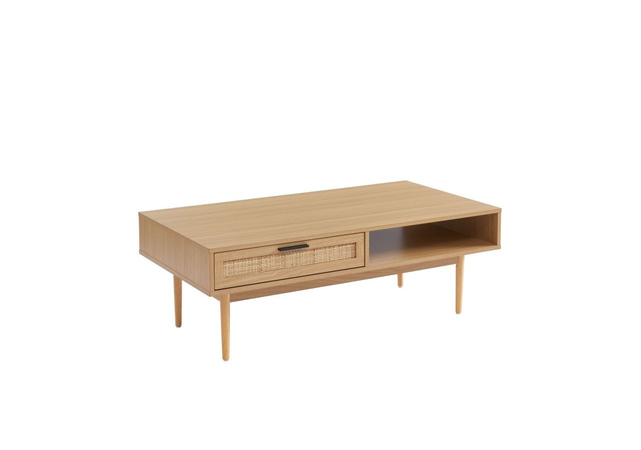 Table basse AMANA effet chêne et cannage rotin 115cm