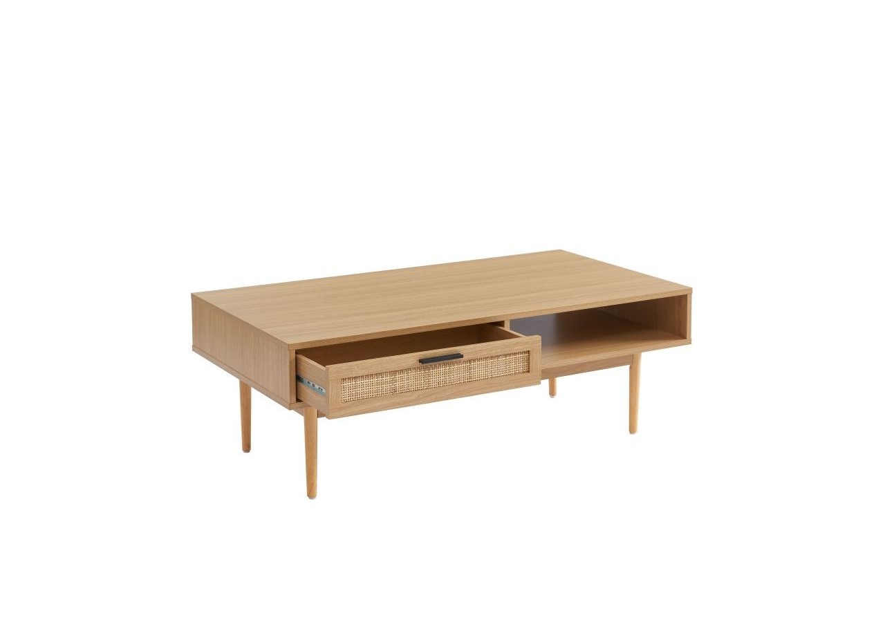Table basse AMANA effet chêne et cannage rotin 115cm