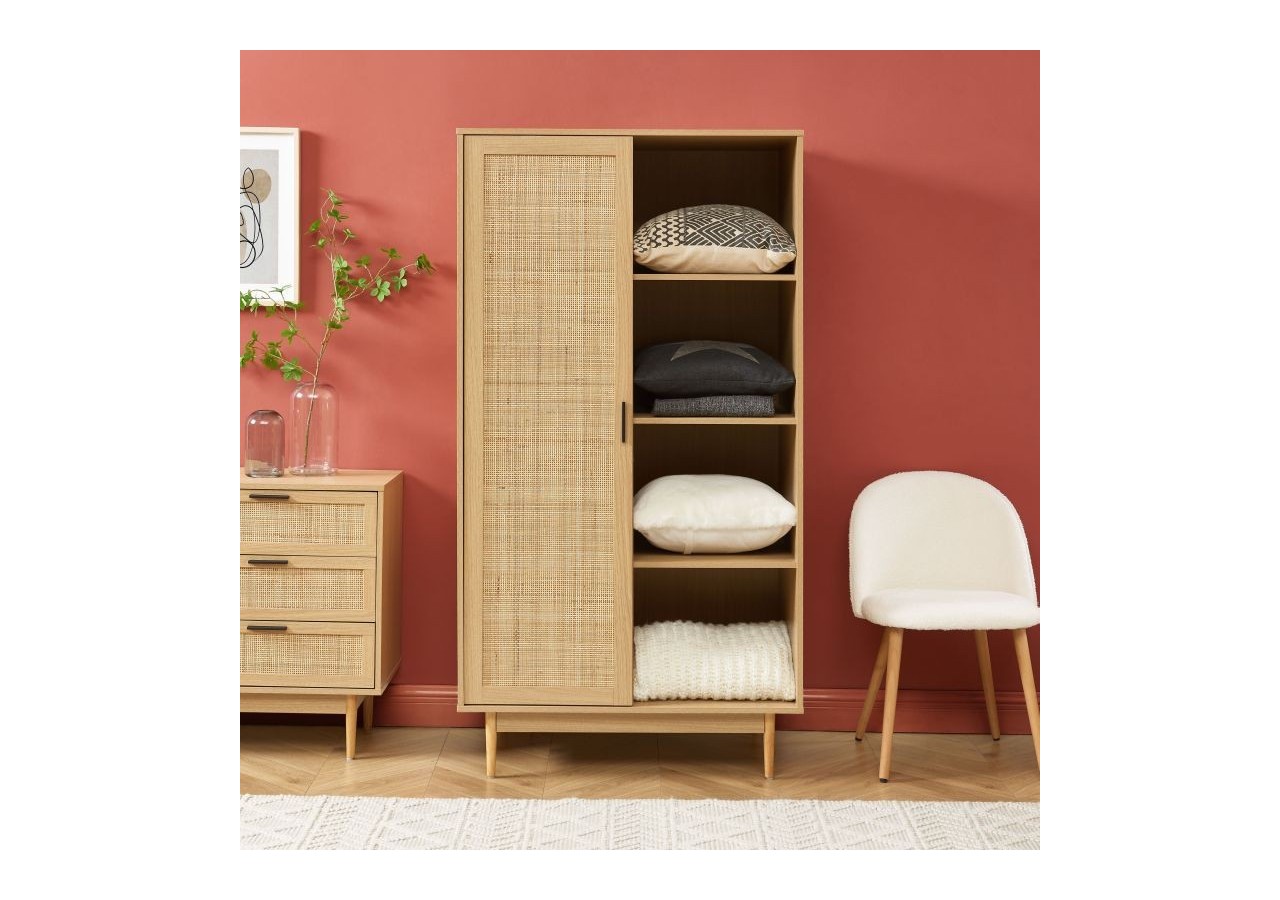 Armoire AMANA effet chêne et cannage rotin 1 porte h170 cm