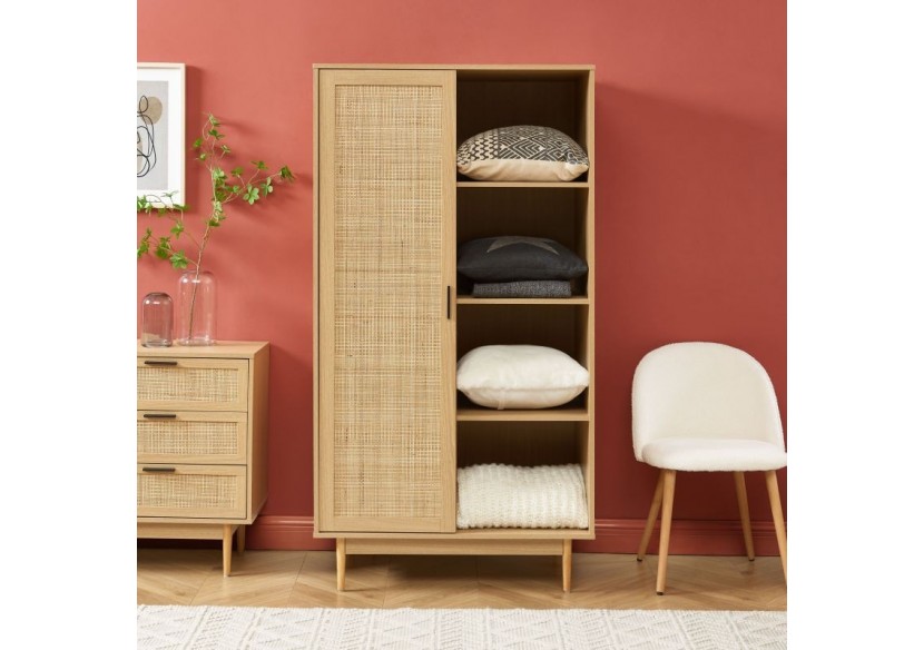 Armoire AMANA effet chêne et cannage rotin 1 porte h170 cm