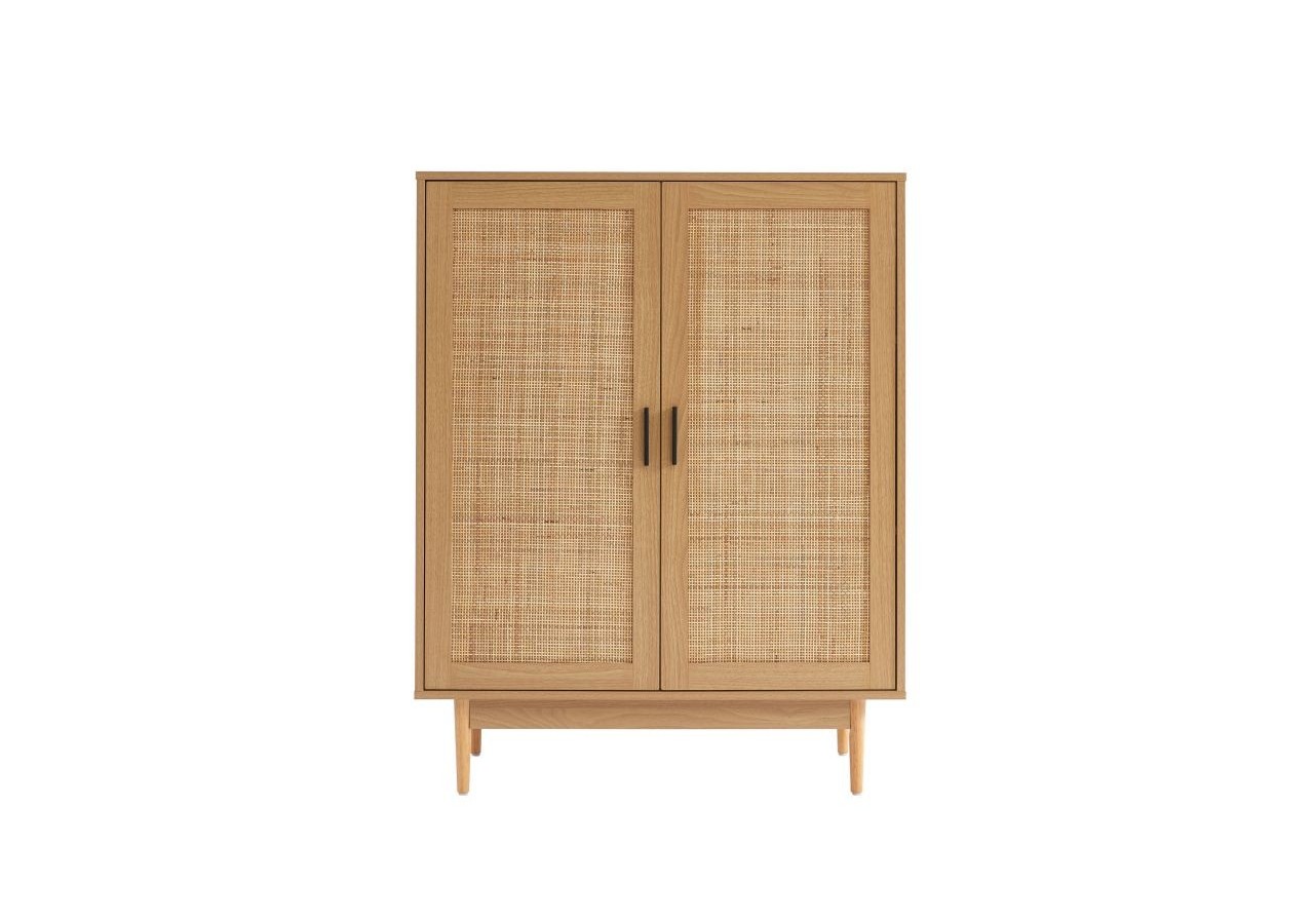 Buffet haut AMANA effet chêne et cannage rotin 2 portes