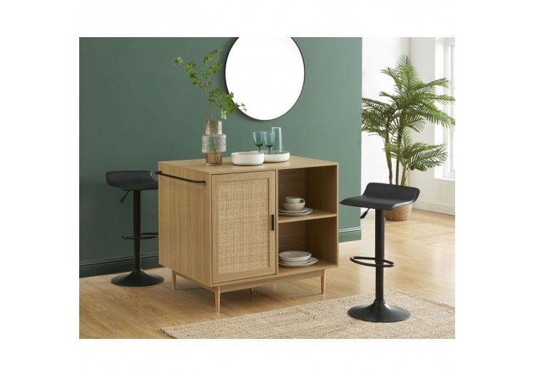 Ilot central AMANA effet chêne et cannage rotin 100cm 2