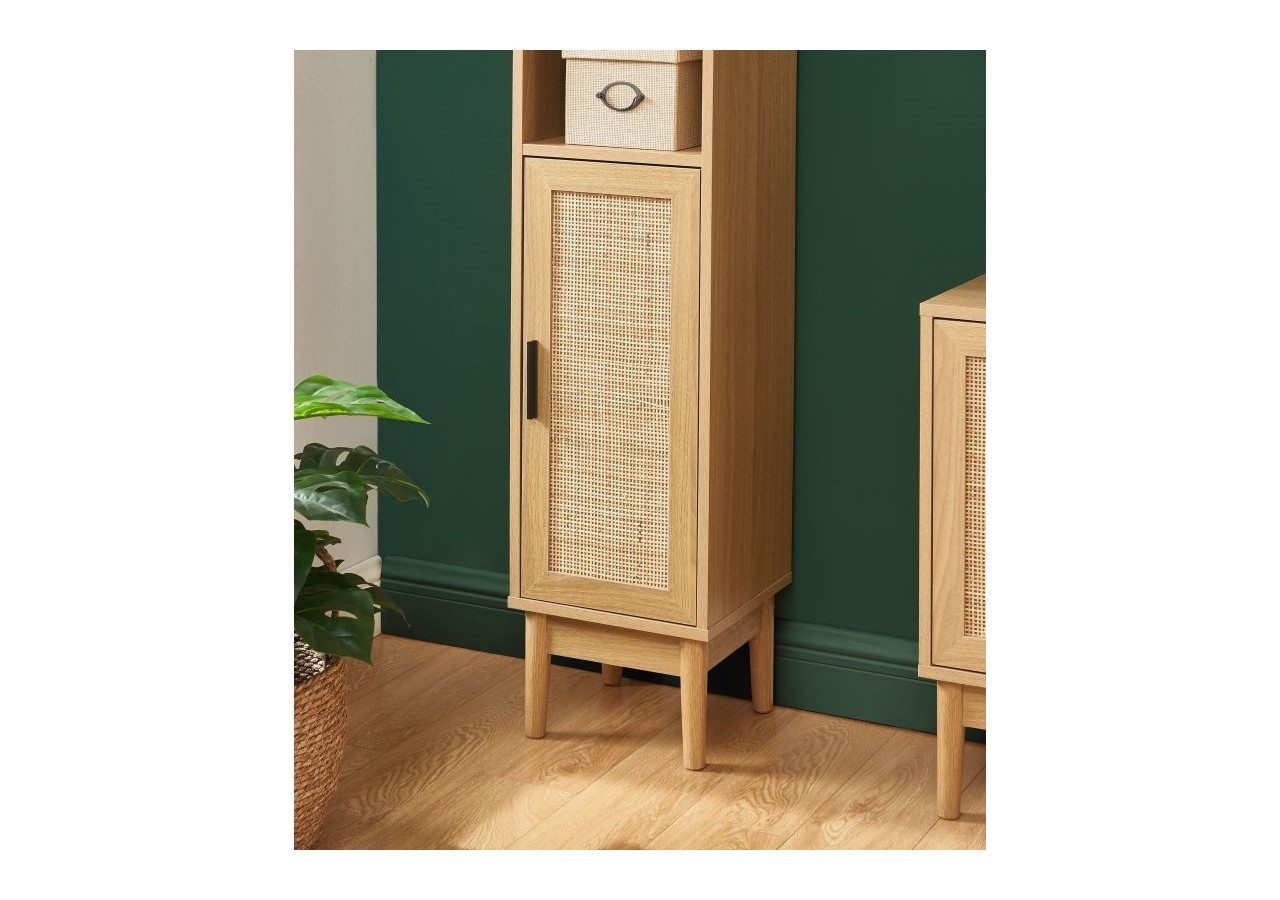 Colonne de salle de bain AMANA effet chêne et cannage rotin l30cm