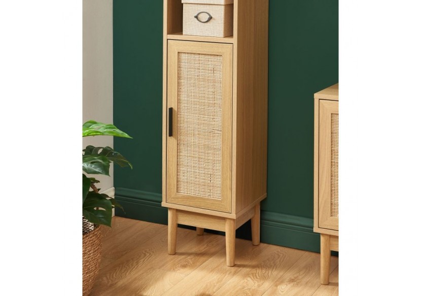 Colonne de salle de bain AMANA effet chêne et cannage rotin l30cm